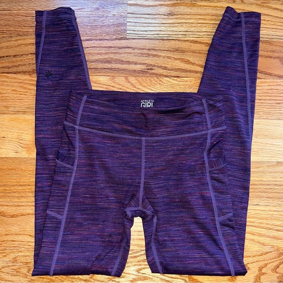 Athleta girl dark purple heathered leggings size large / 12 - Picture 2 of 7